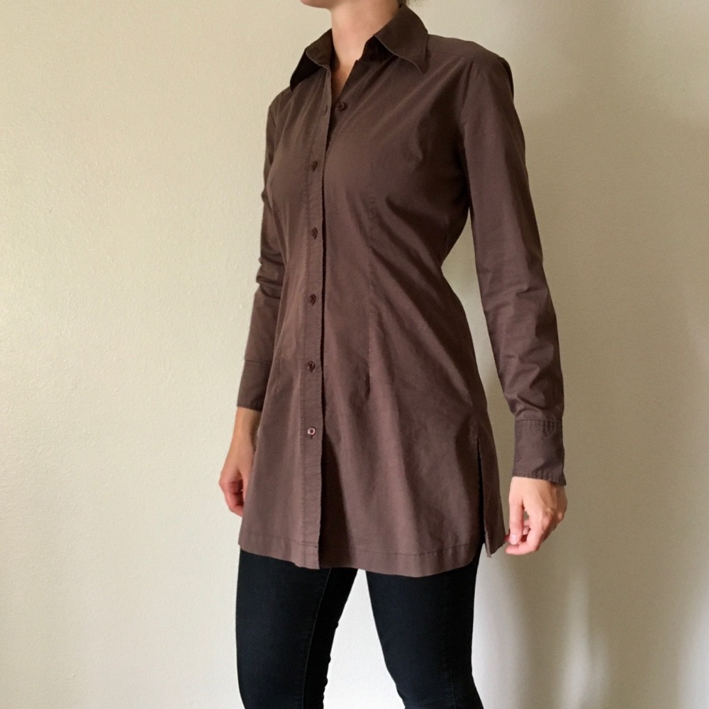Long-Sleeved and Length Button-up Blouse